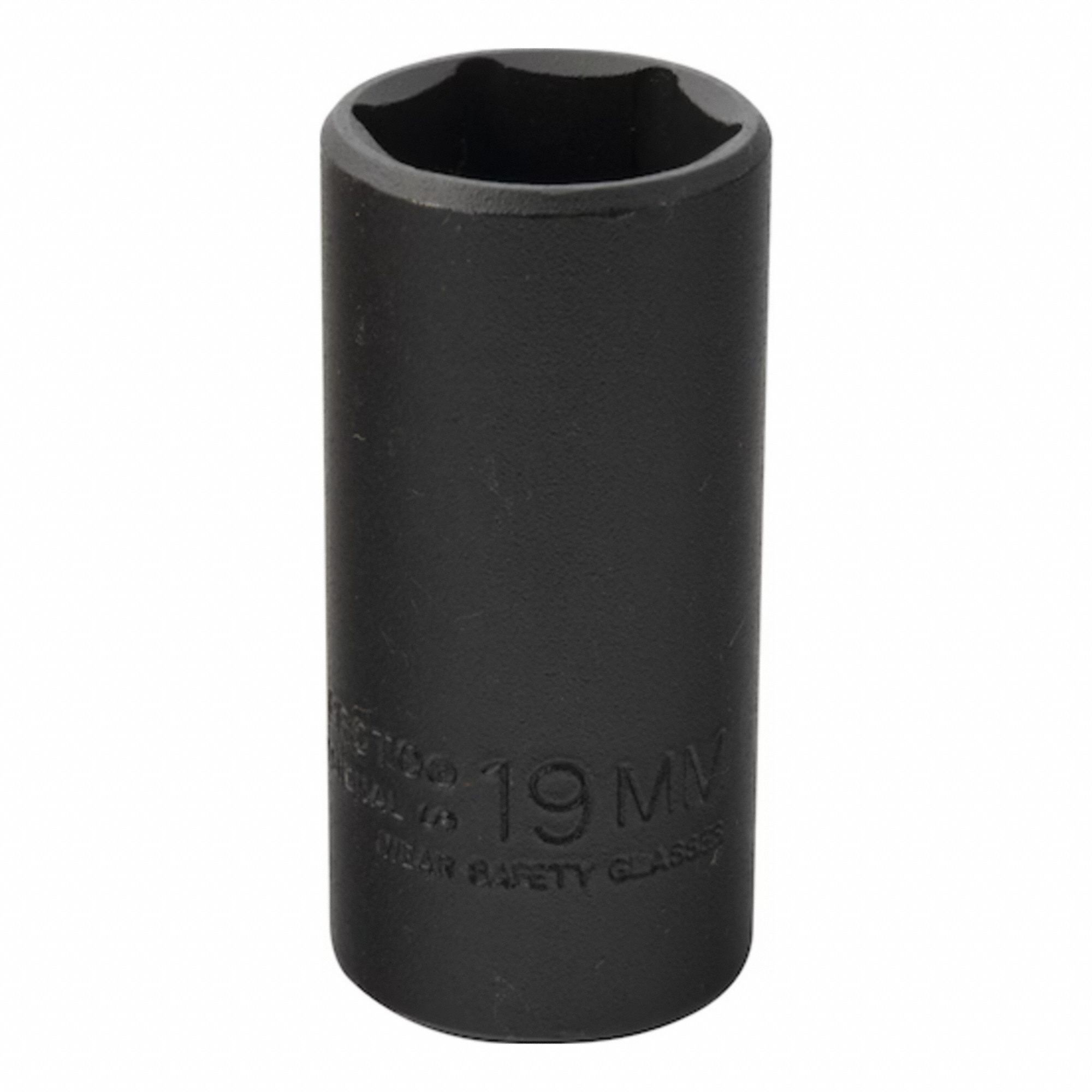 Impact Socket: 3/8 in Drive Size, Metric, 19 mm Socket Size, 6-Point, Deep, 2 in Overall Lg