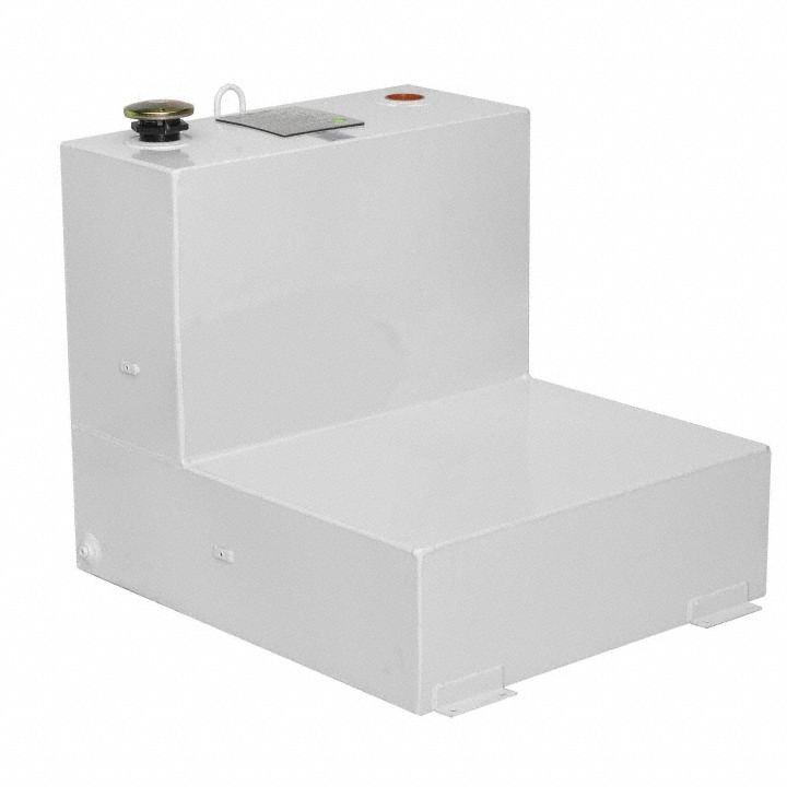 Steel Transfer Tanks: White, L-Shape, 54 gal Capacity, Steel, 14 ga Thick, Powder-Coated