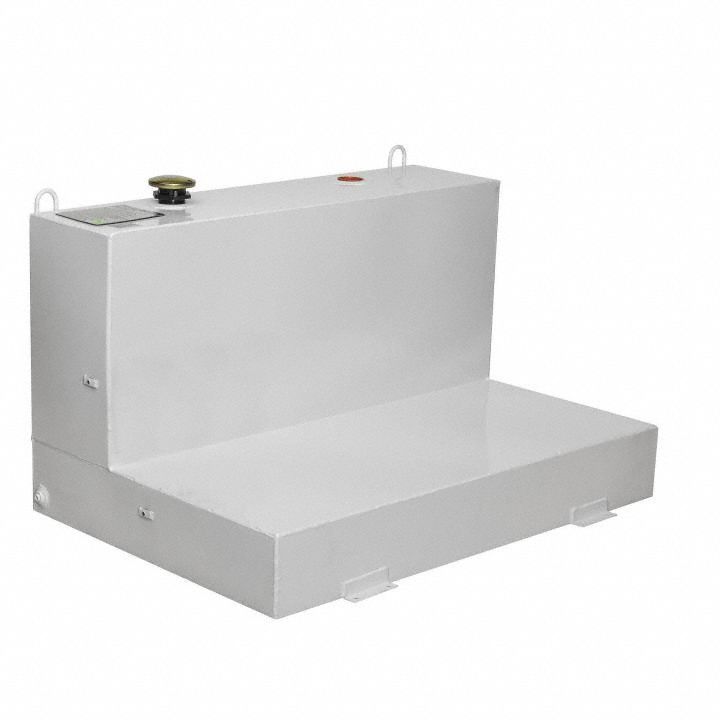 Steel Transfer Tanks: White, L-Shape, 82 gal Capacity, Steel, 14 ga Thick, Powder-Coated