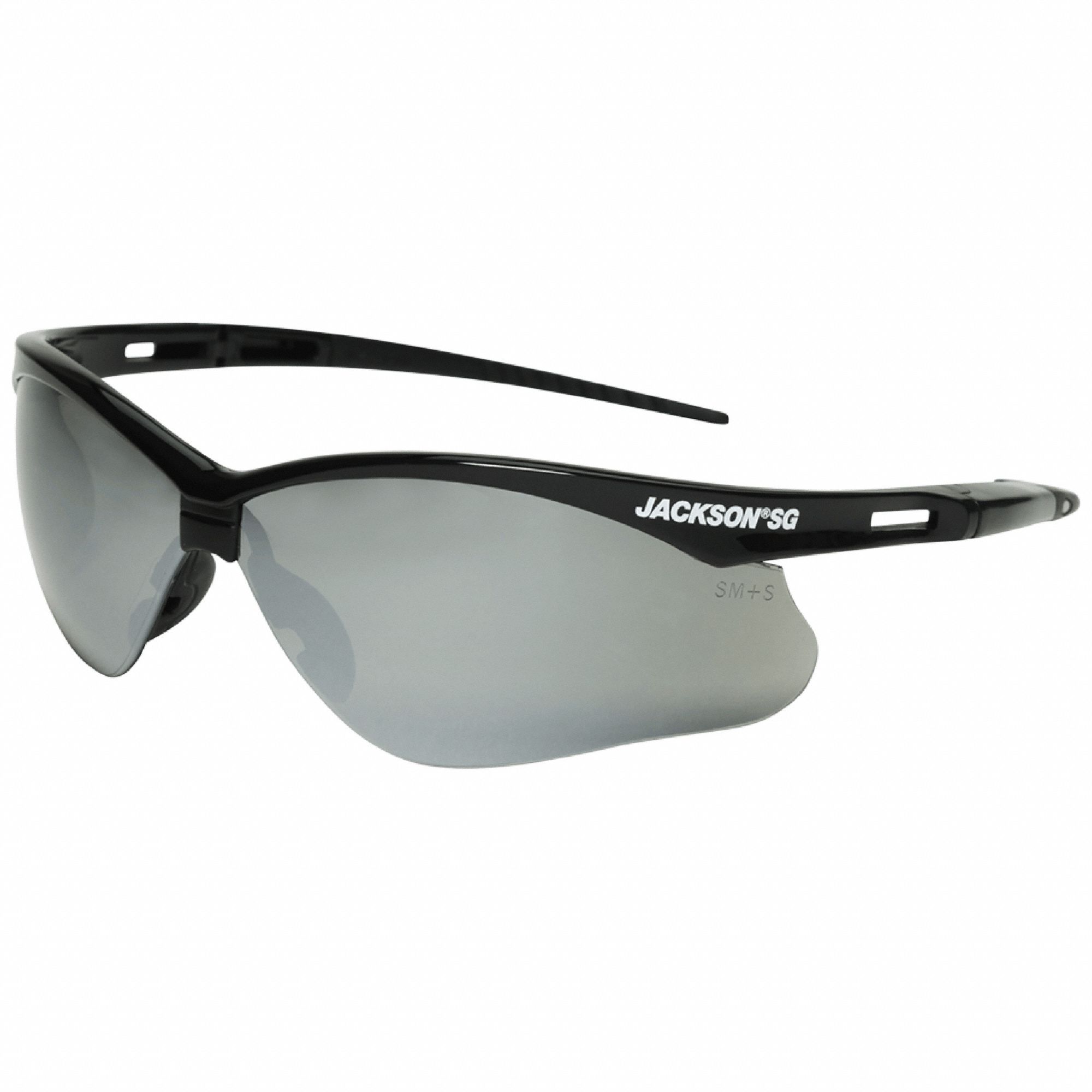 LUNETTES DE SÉCURITÉ, DEMI-MONTURE, ENVELOPPANTES, POLYCARBONATE, ANTIRAYURES, NOIR/MIROIR FUMÉ, M