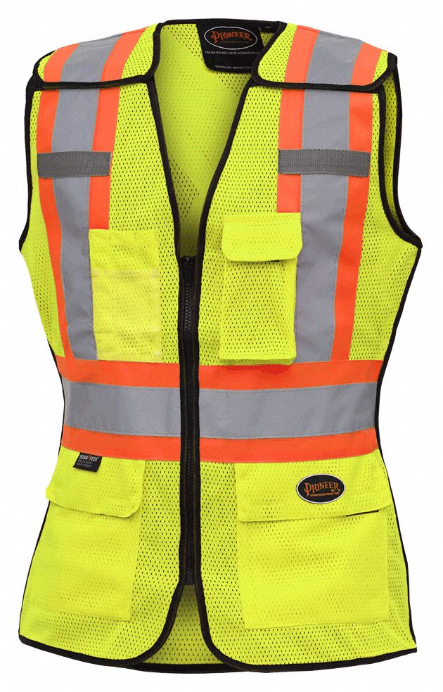 WOMEN'S SAFETY VEST, S, YLW/GRN, POLY, STARTECH REFLECTIVE, ZIPPER, TEAR-AWAY, POCKETS