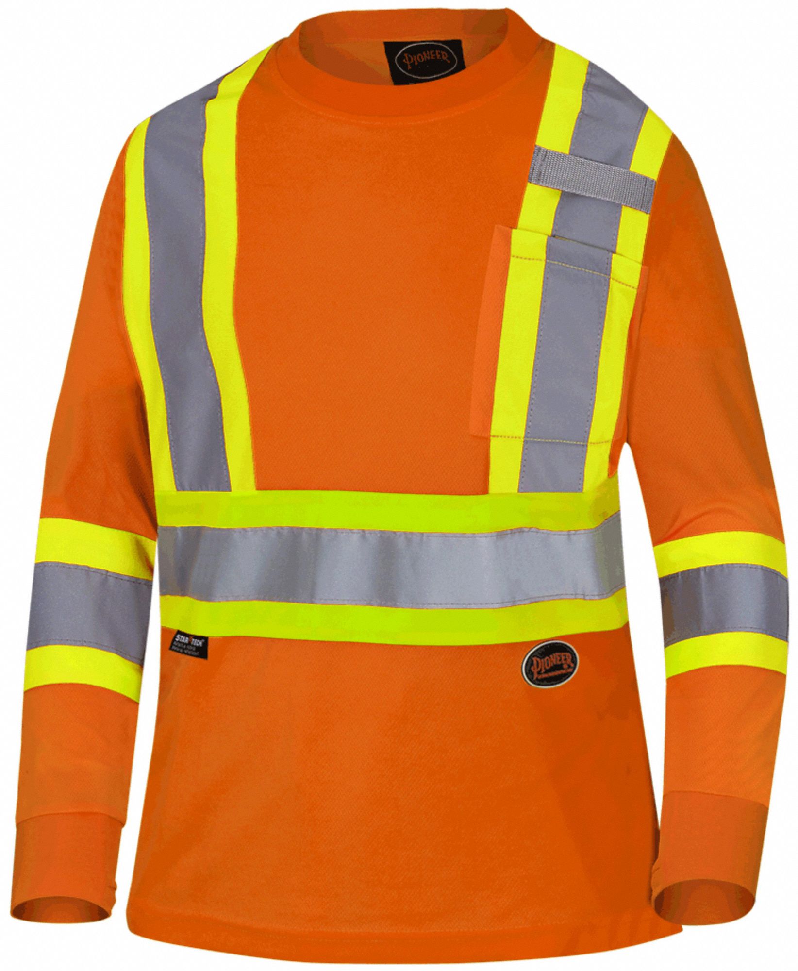WOMEN'S T-SHIRT, XS, ORANGE, POLYESTER, ANSI/ISEA/RCSA, HI-VIS, CHEST POCKET