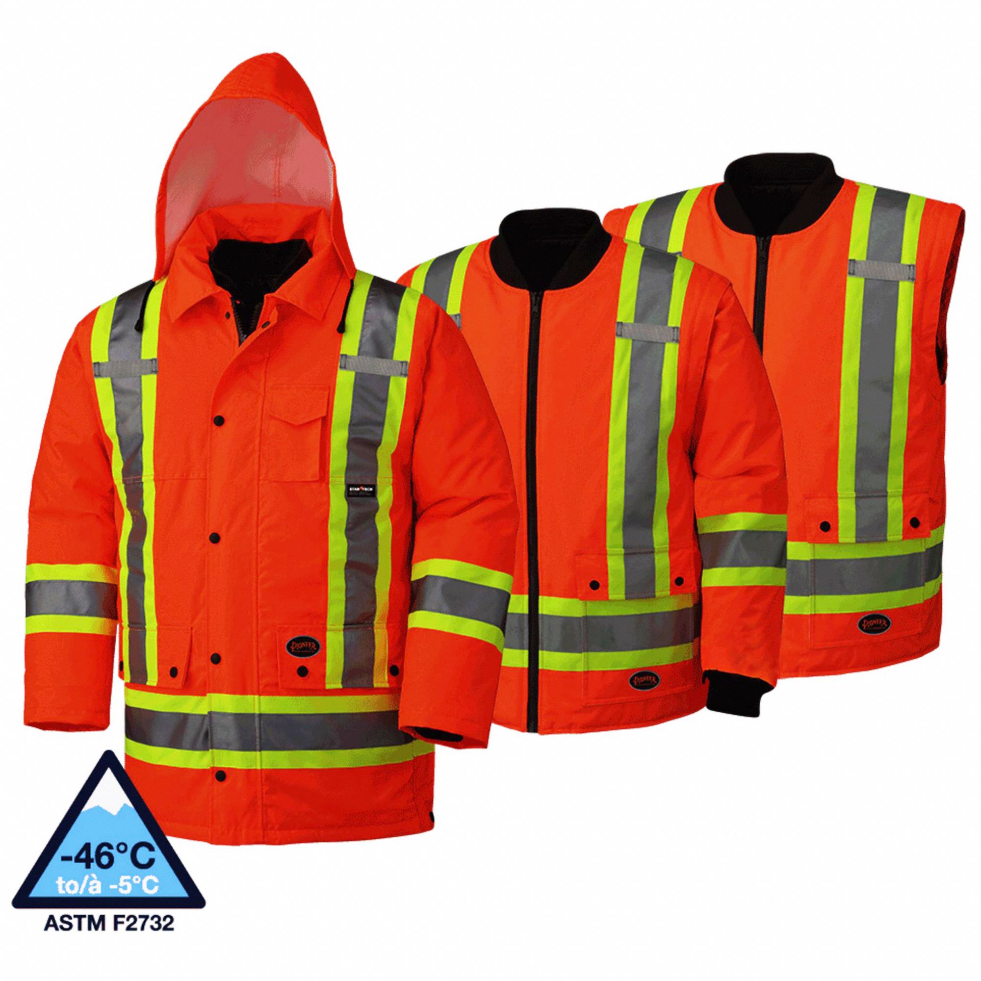 UNISEX PARKA, L, HI-VIS ORNG, POLY/PUR, STARTECH 4 IN REFLECTIVE TAPE, ZIPPER/SNAPS