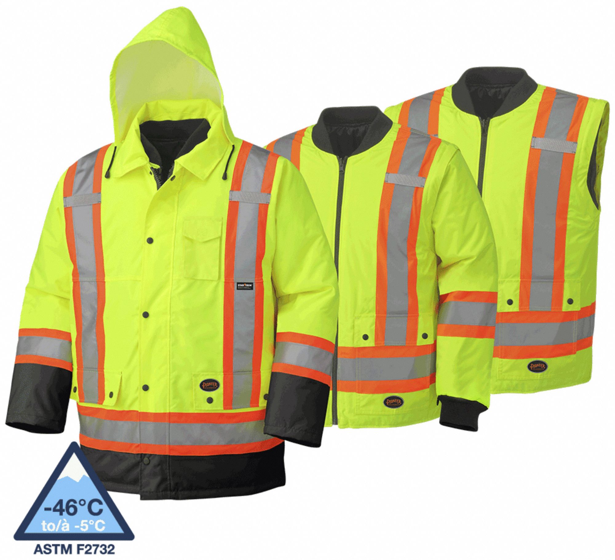 UNISEX 5021BB JACKET, XL, YLW/GRN/BLK, POLY, STARTECH REFLECTIVE, ZIPPER/SNAPS, HI-VIS