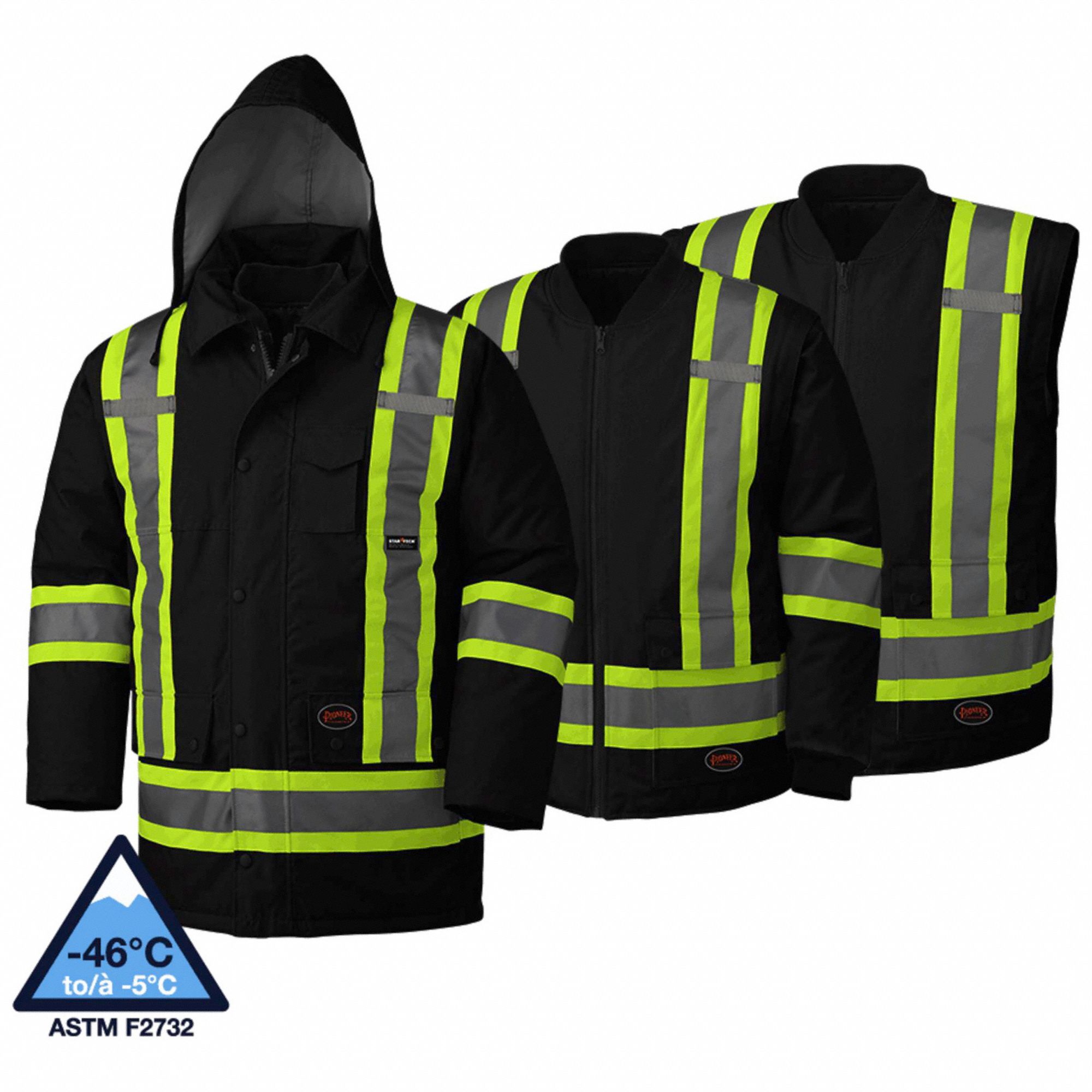 UNISEX PARKA, L, BLK, POLY/PUR, STARTECH 4 IN REFLECTIVE TAPE, ZIPPER/SNAPS, HI-VIS