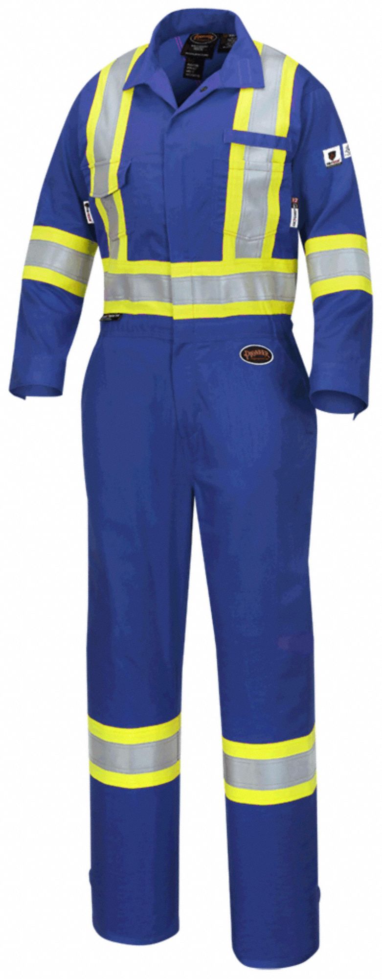 WOMEN'S COVERALLS, L, BLUE, 7 OZ FABRIC WEIGHT, FLIP UP COLLAR, HI-VIS