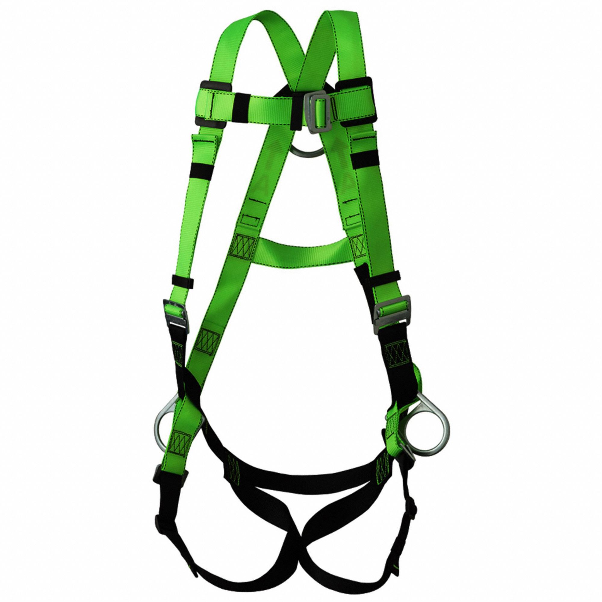 FALL PROTECTION HARNESS, UNIVERSAL, POLYESTER WEBBING, STEEL HARDWARE, 310LB, HI-VIS