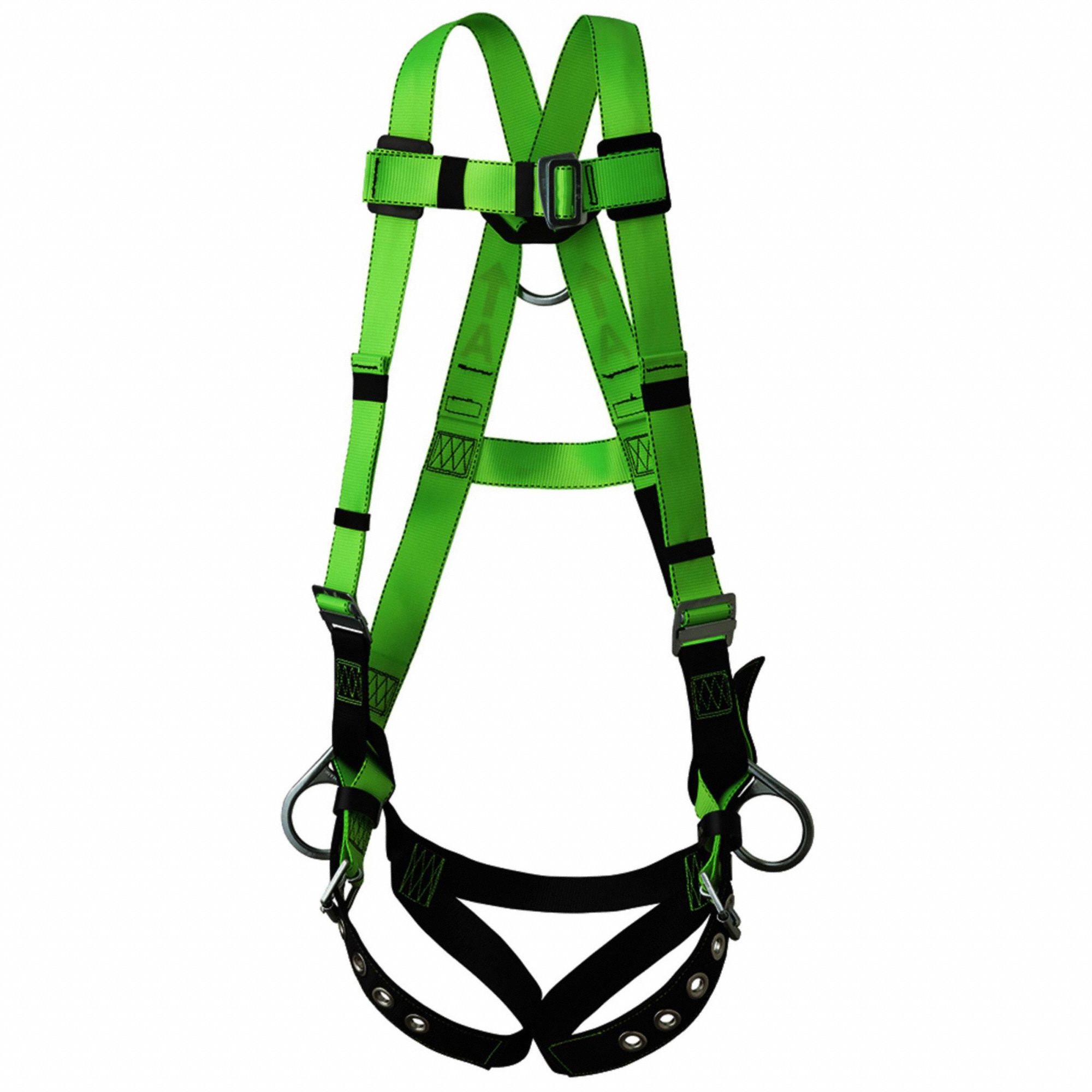 FALL PROTECTION HARNESS, UNIVERSAL, POLYESTER WEBBING, STEEL HARDWARE, 310LB, HI-VIS
