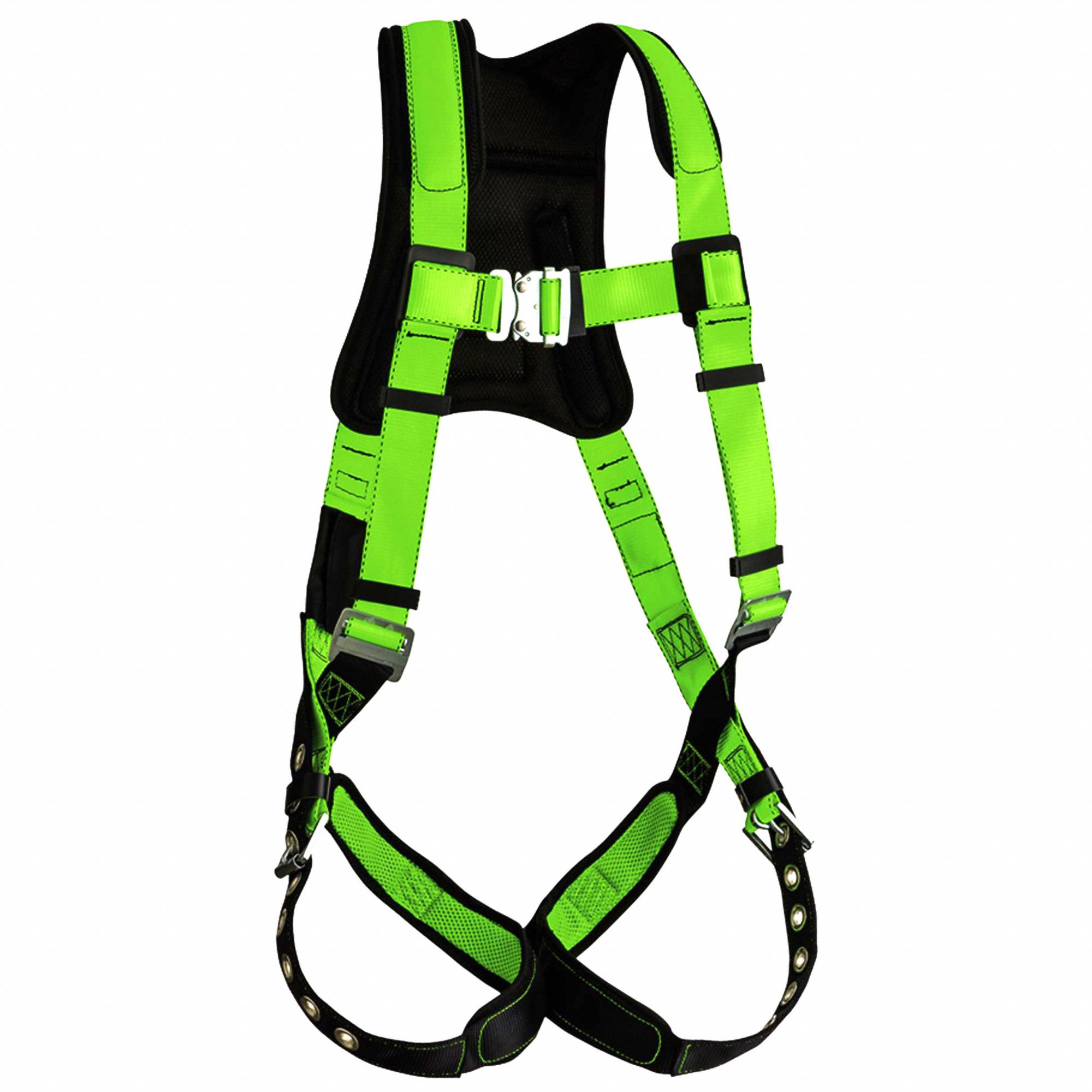 FALL PROTECTION HARNESS, UNIVERSAL, BACK PAD, POLY WEBBING, STEEL HARDWARE, 310LB, HI-VIS