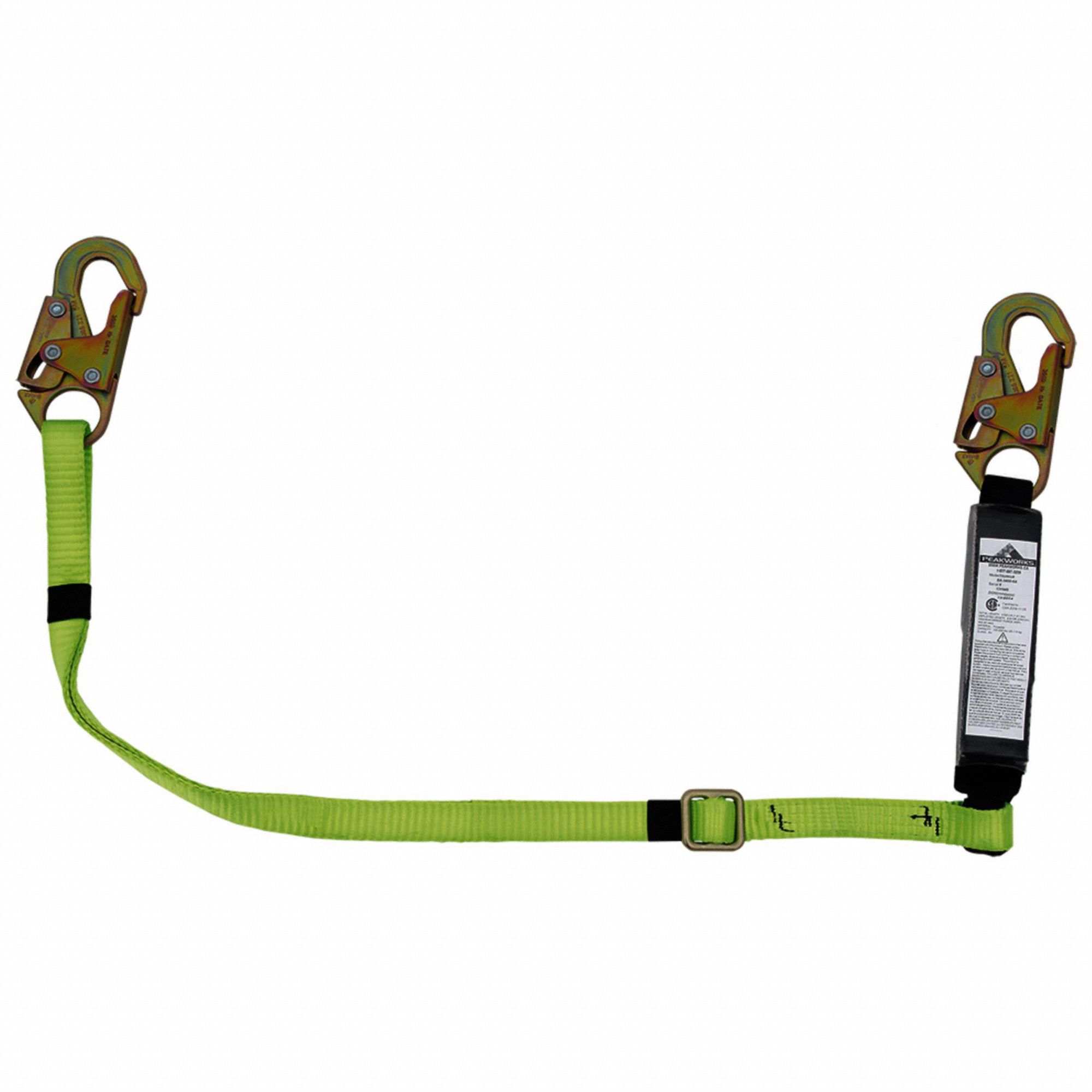 LANYARD, POLYESTER WEBBING, STEEL HARDWARE, 6 FT MAX FALL, 220LB CAPACITY, 1 LEG, GRN