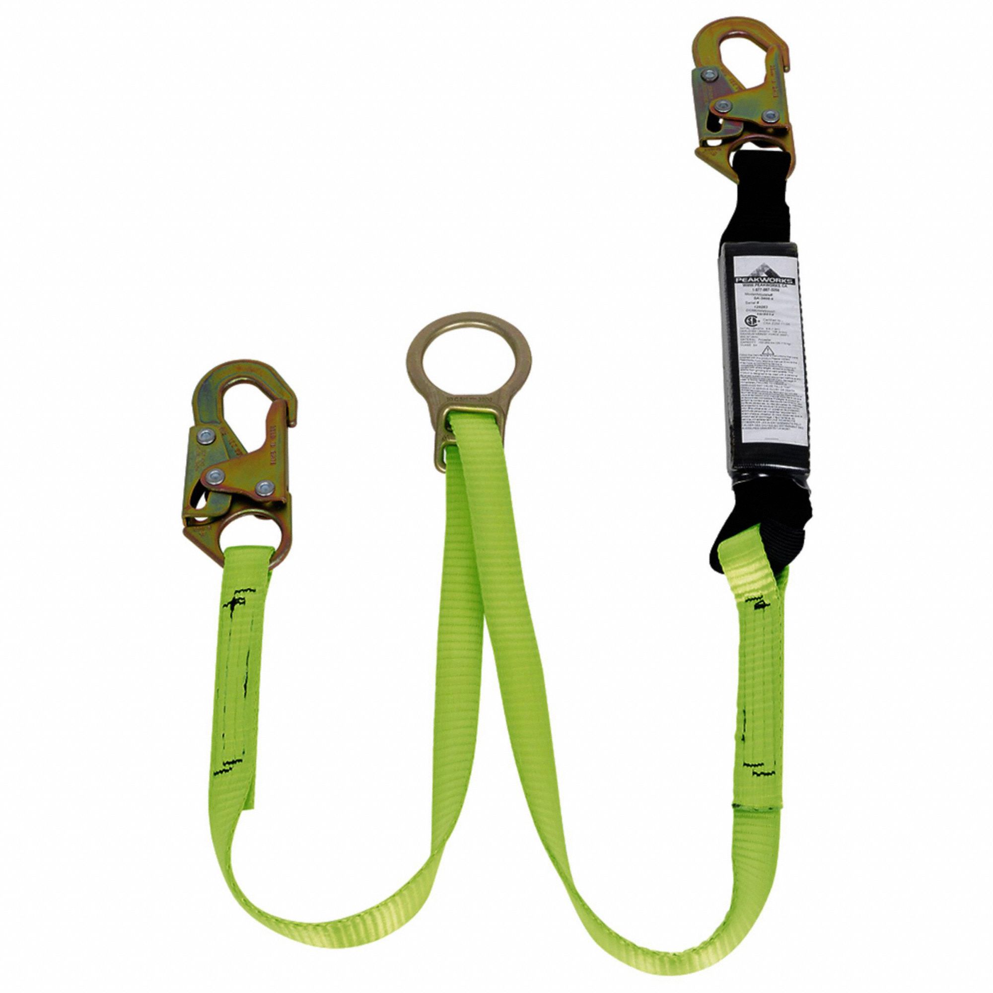 LANYARD, POLYESTER WEBBING, STEEL HARDWARE, 6 FT MAX FALL, 220LB CAPACITY, 1 LEG, GRN