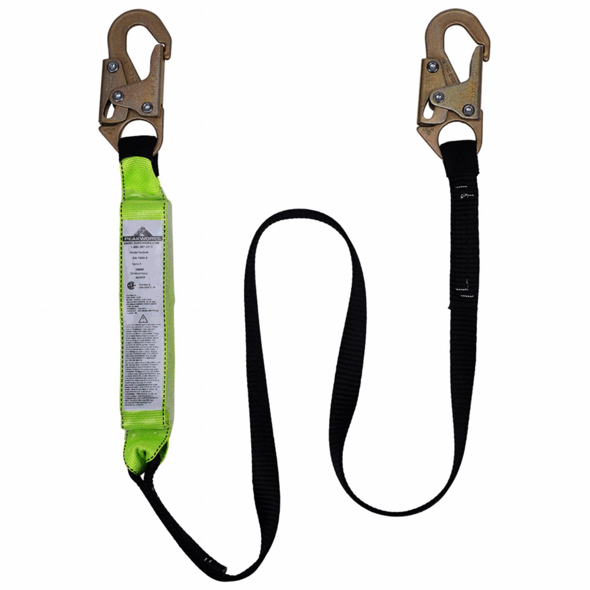 LANYARD, POLYESTER WEBBING, STEEL HARDWARE, 6 FT MAX FALL, 350 LB CAPACITY, 1 LEG/BLK