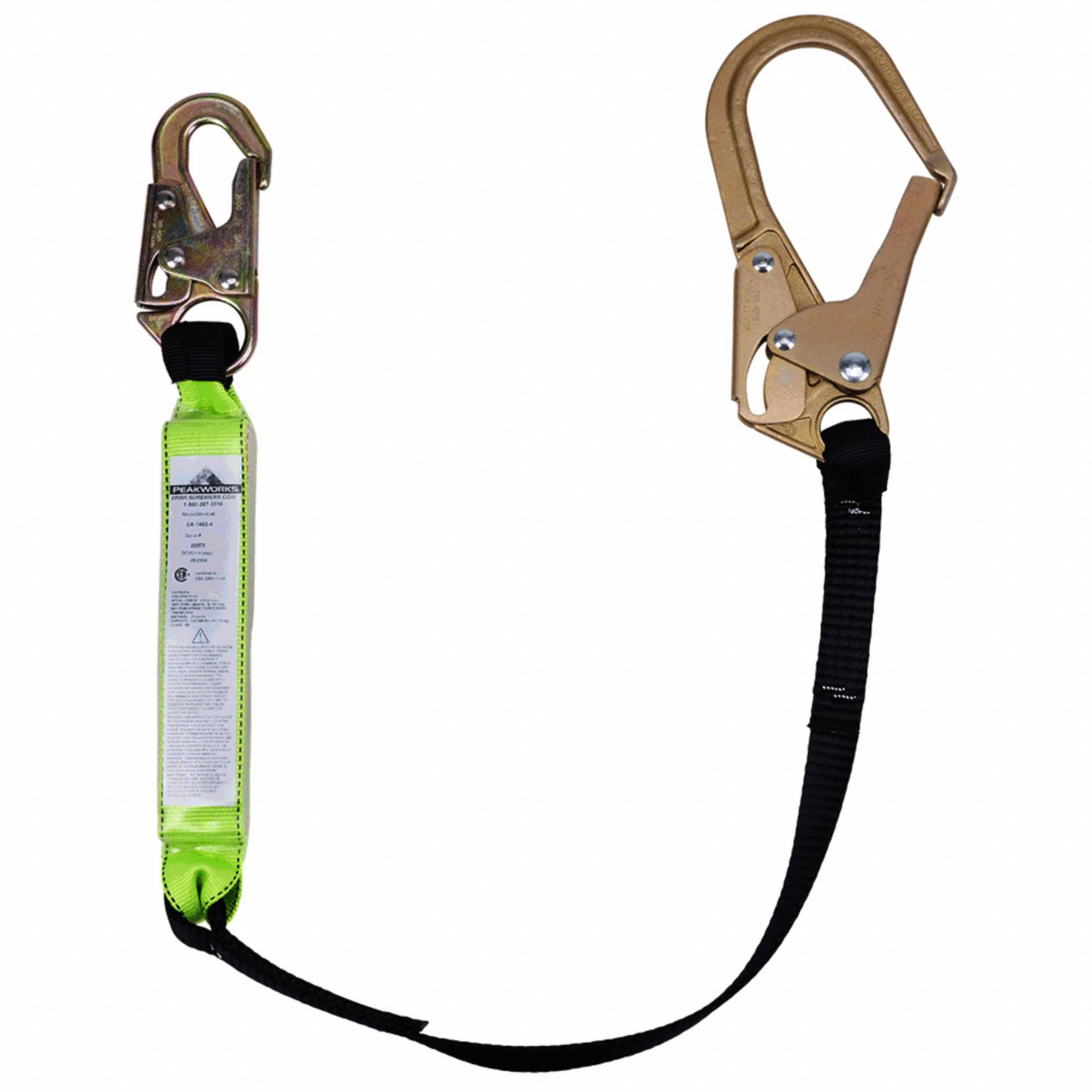 LANYARD, POLYESTER WEBBING, STEEL HARDWARE, 6 FT MAX FALL, 350 LB CAPACITY, 1 LEG/BLK