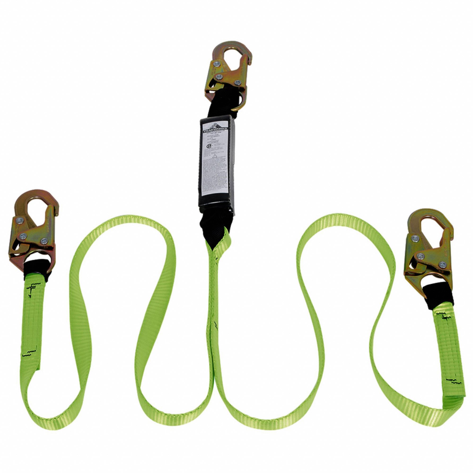 LANYARD, POLY WEBBING, STEEL HARDWARE, 6 FT MAX FALL, 220 LB CAPACITY, 2 LEGS, GRN