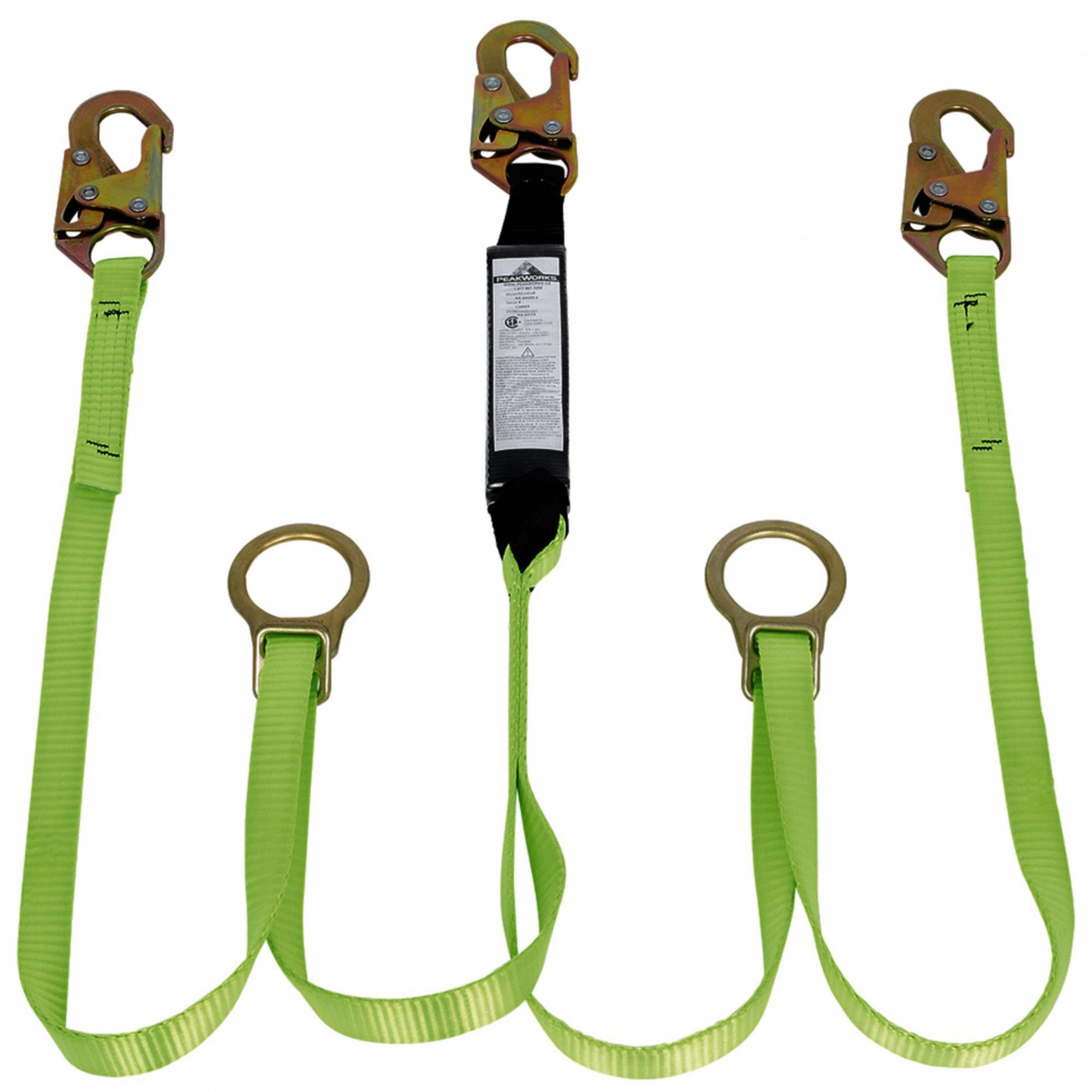 LANYARD, POLY WEBBING, STEEL HARDWARE, 6 FT MAX FALL, 220 LB CAPACITY, 2 LEGS, GRN