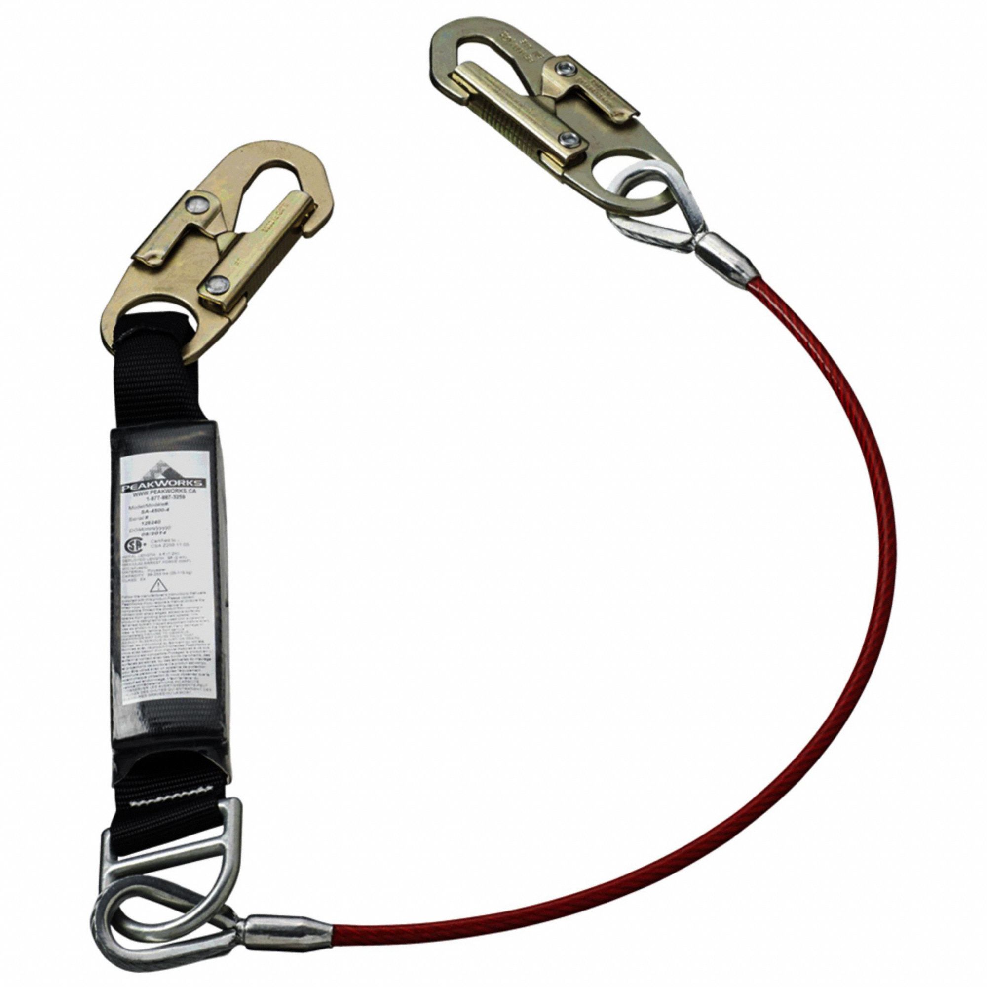 LANYARD, GALVANIZED STEEL CABLE, STEEL HARDWARE, 6 FT MAX FALL, 220LB CAPACITY, 1 LEG