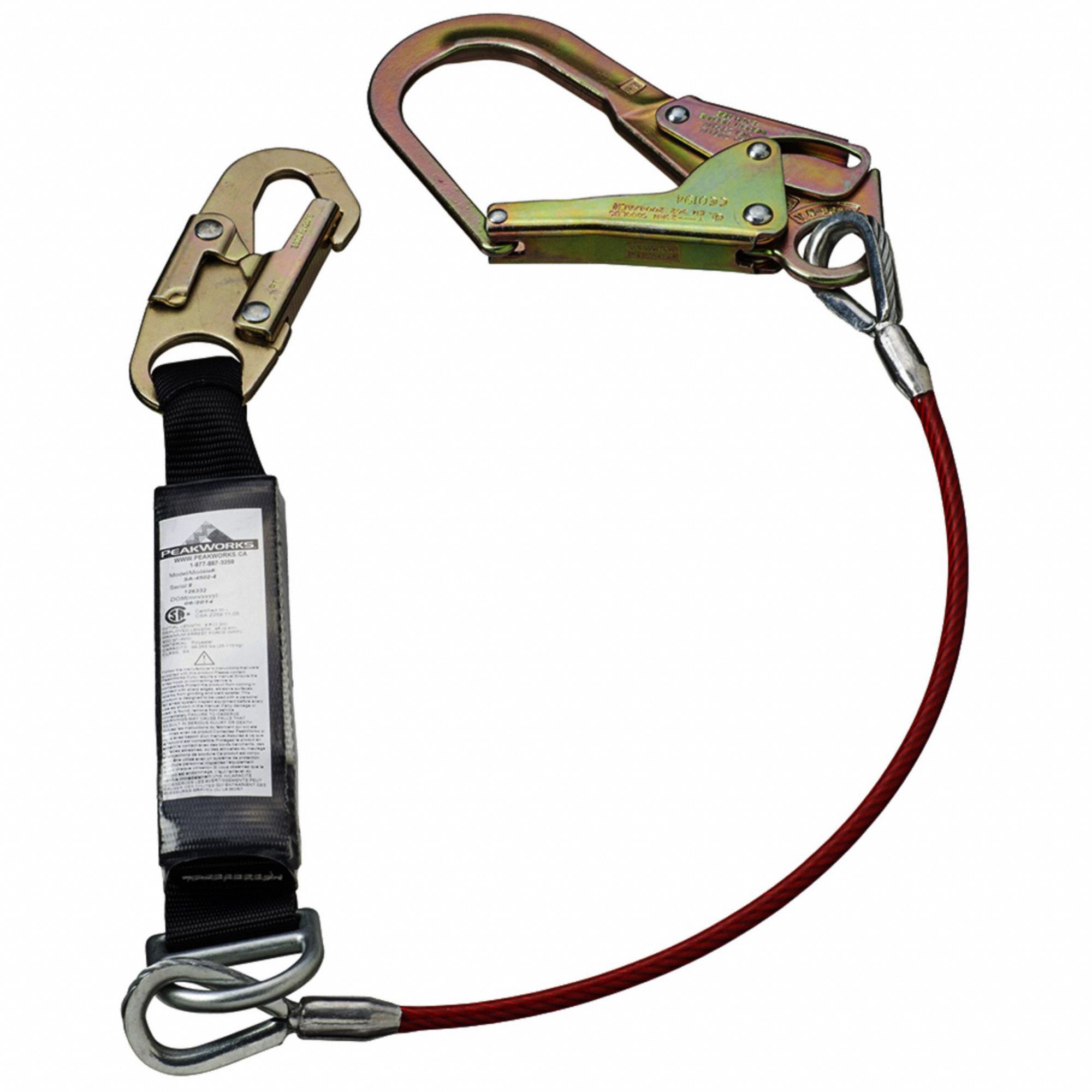 PEAKWORKS LANYARD, GALVANIZED STEEL CABLE, STEEL HARDWARE, 6 FT MAX
