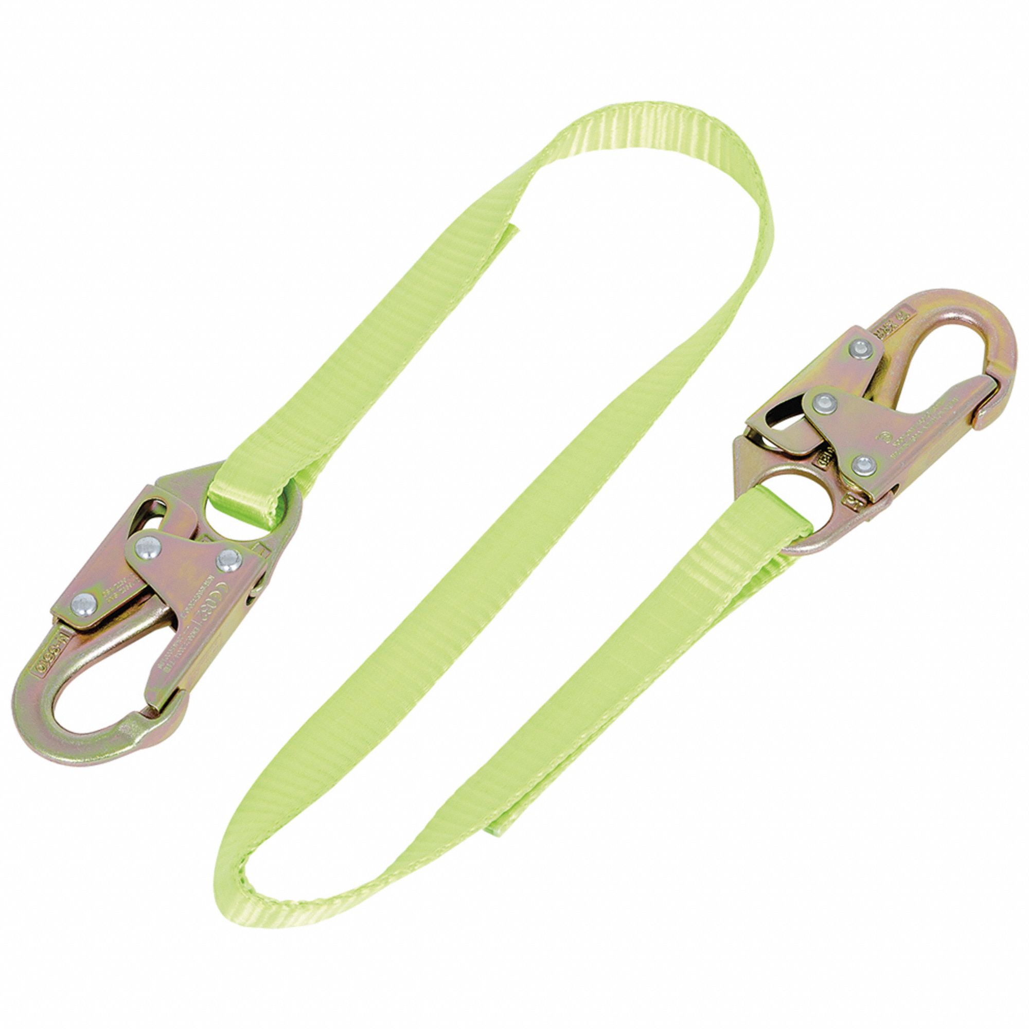 RESTRAINT LANYARD, POLYESTER, STEEL HARDWARE, 4 FT L, 310 LB CAPACITY, GREEN