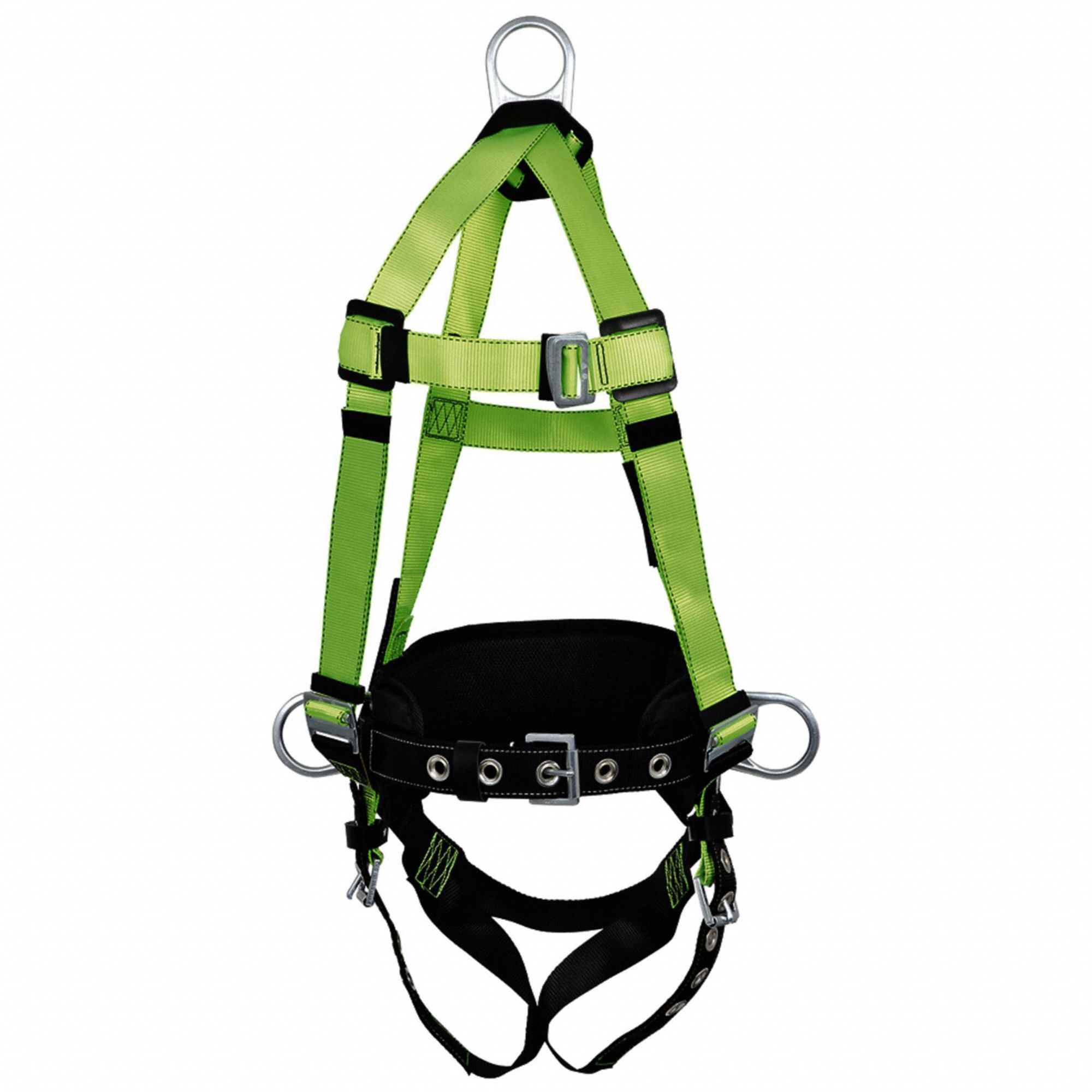 FALL PROTECTION HARNESS, XL, BACK/WAIST PAD, POLY WEBBING, STEEL HARDWARE, 310LB, HI-VIS