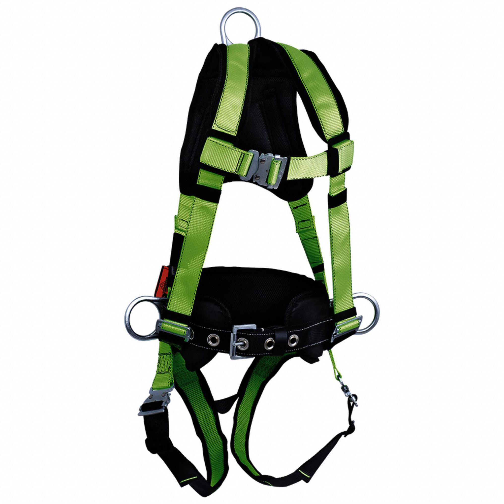 FALL PROTECTION HARNESS, M, BACK/WAIST PAD, POLY WEBBING, STEEL HARDWARE, 310LB, HI-VIS
