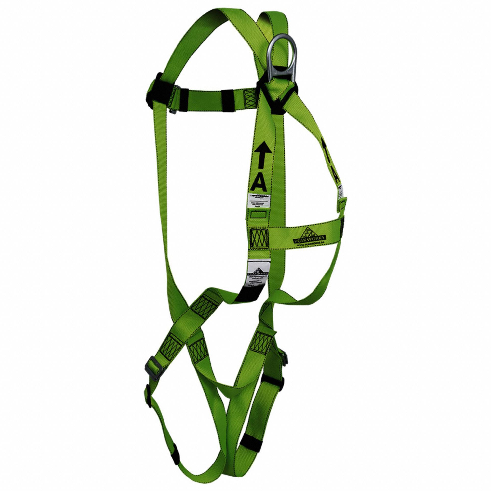 FALL PROTECTION HARNESS, UNIVERSAL, POLYESTER WEBBING, STEEL HARDWARE, 310LB, HI-VIS