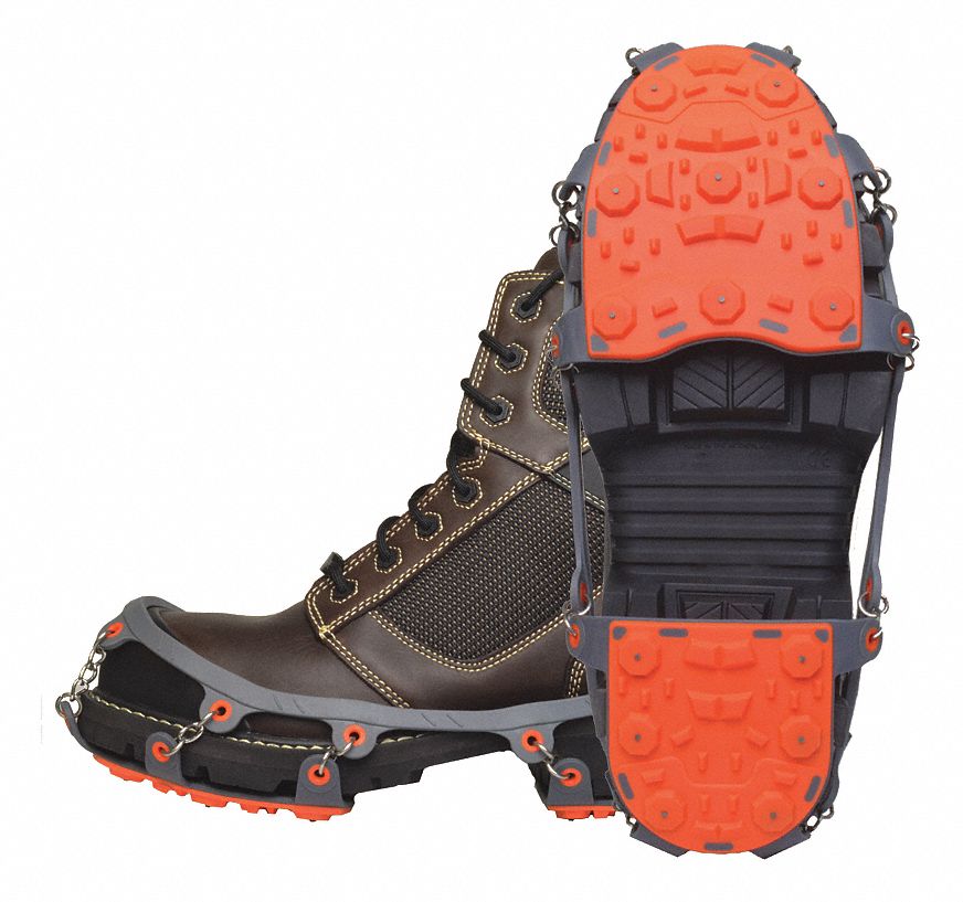 WINTER WALKING LOW PROFILE ICE CLEATS, ORANGE/GREY, LARGE, RUBBER