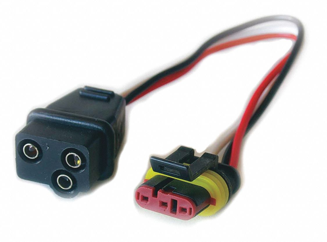 PIGTAIL CONNECTOR,WEATHERPROOF,3-PIN PLUG,PL3 SOCKET,24V,3 1/4X6 IN/WIRE 18/16 AWG,COPPER