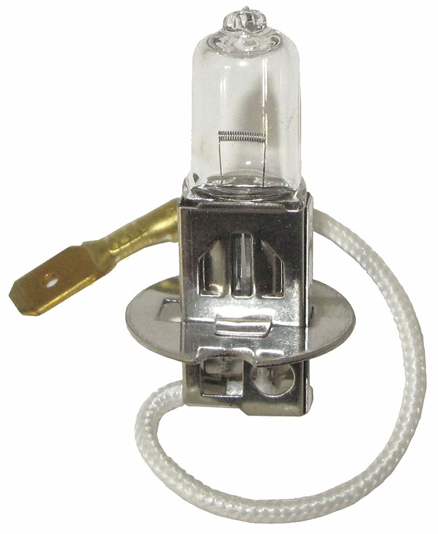 H3 HALOGEN BULB, OBLONG, 12 V DC/35 W, CLEAR/GREY, 7/8 X 2 5/8 X 7/8 IN, GLASS/AL