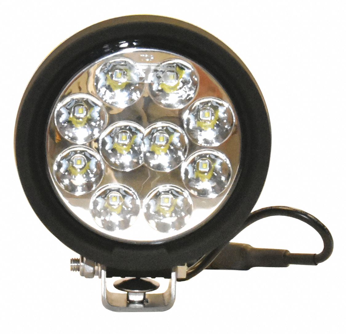 JETCO LED WORK LIGHT, RND, SPOT, 11 TO 32 V DC, CLEAR/BLK, 7 X 3 3/4 X