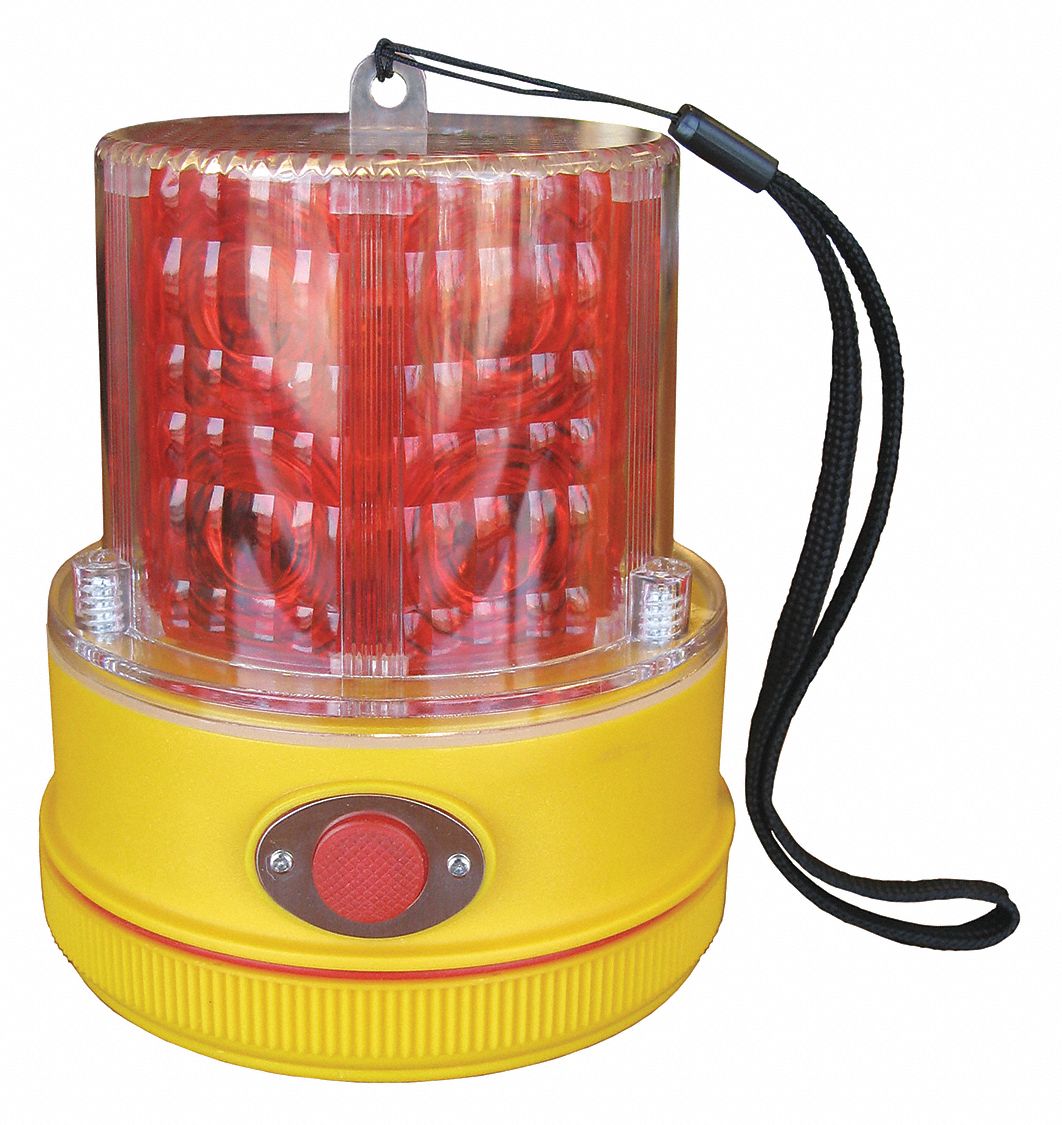 STROBE LIGHT, ROUND, MAGNETIC, 24 LEDS, 2 D BATTERIES, RED, 4.8 IN, 4.25 IN, POLYCARBONATE, PLASTIC