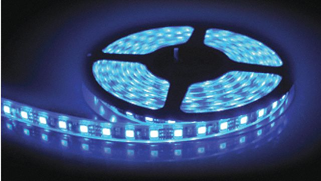 LED STRIP LIGHT, 12 V/2.7 A, 60 DIODES/M, ADHESIVE, BLUE/BLACK, 5 M L, PUR/PLASTIC