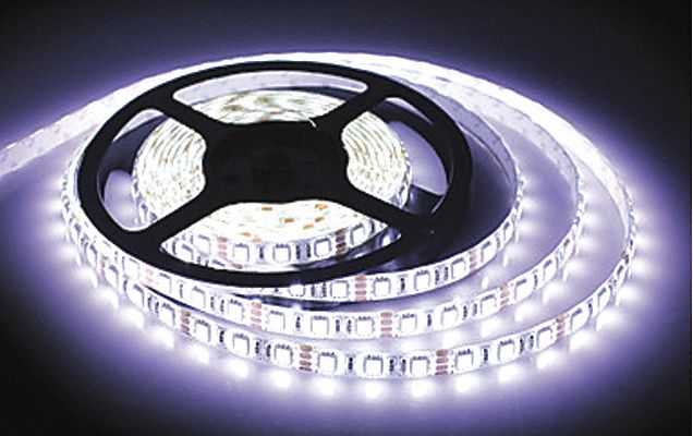 LED STRIP LIGHT, 12 V/2.7 A, 60 DIODES/M, ADHESIVE, WHITE/BRASS, 5 M L, PUR/AL