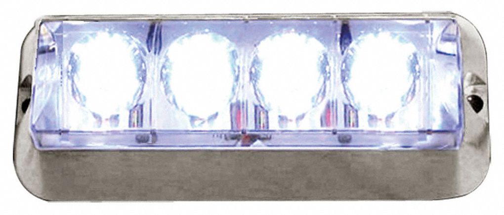 WARNING LAMP, 9 TO 36V, ACRYLIC, WHITE, LED, DIRECT WIRE, 65 FLASHES PER MINUTE, 115 MM L X 45 X 50 MM