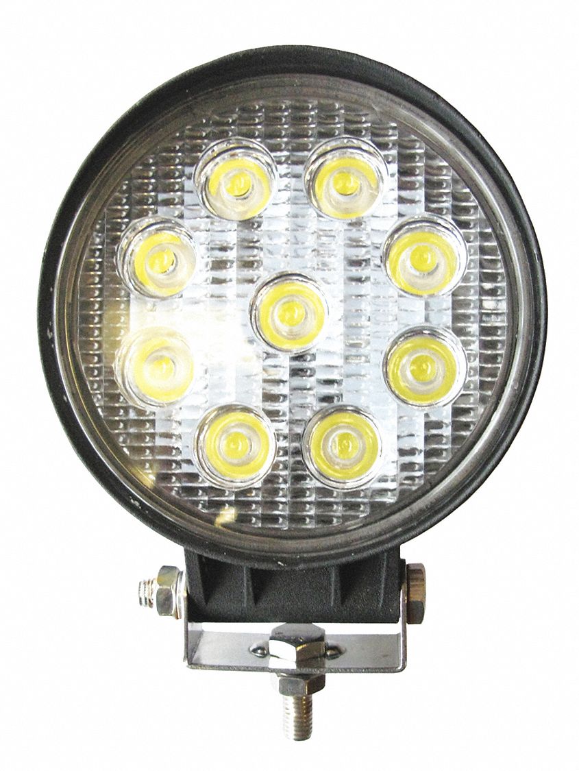 JETCO LED WORK LIGHT, RND, FLOOD, 24 TO 30 V DC, CLEAR/BLK, 4 51/64 X 2