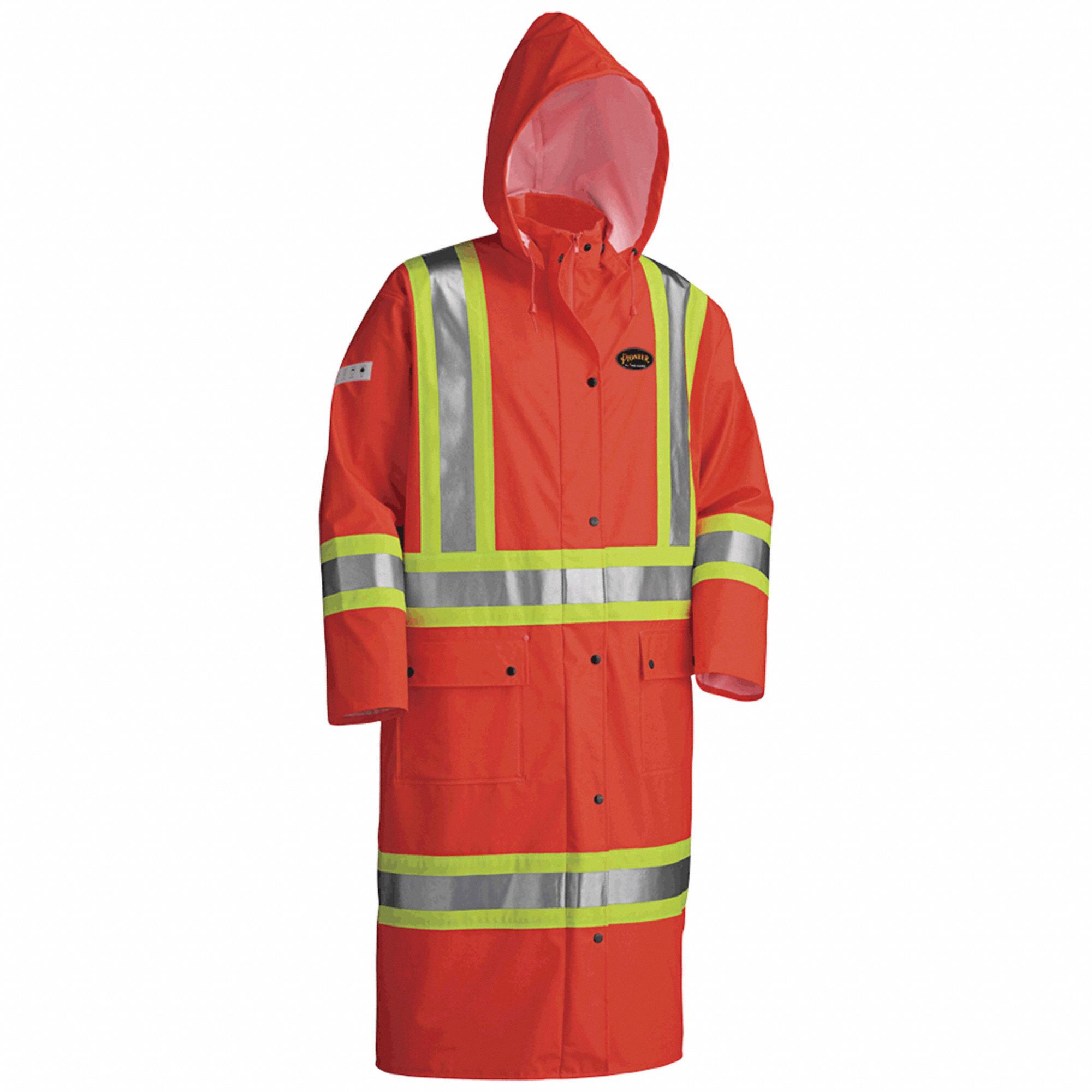 RAIN COAT, ORNG, M, POLYESTER/PUR, HI-VIS, RESISTS: FLAME/OIL/CHEMICALS, HEAT-WELDED SEAMS