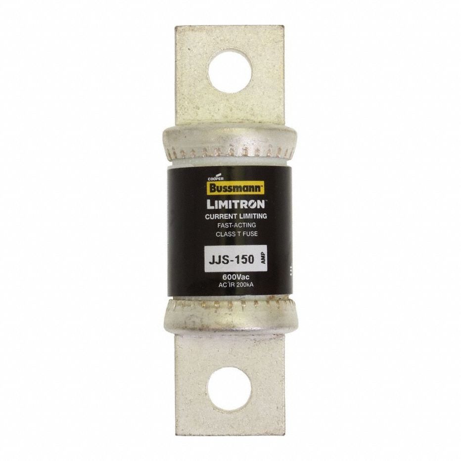 BUSSMANN Fuse: 150 A Amps, 600V AC, 3-1/4 in L x 7/8 in dia Fuse Size,  Bolt-On Body, JJS
