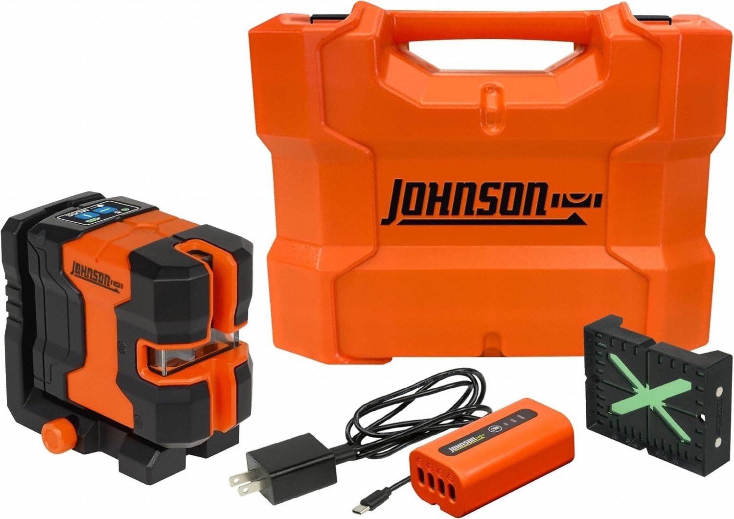 Cross-Line Laser: 2 Lines and  2 Dots, Green Beam, 2 Planes, ±1/8 in @ 30 ft Accuracy