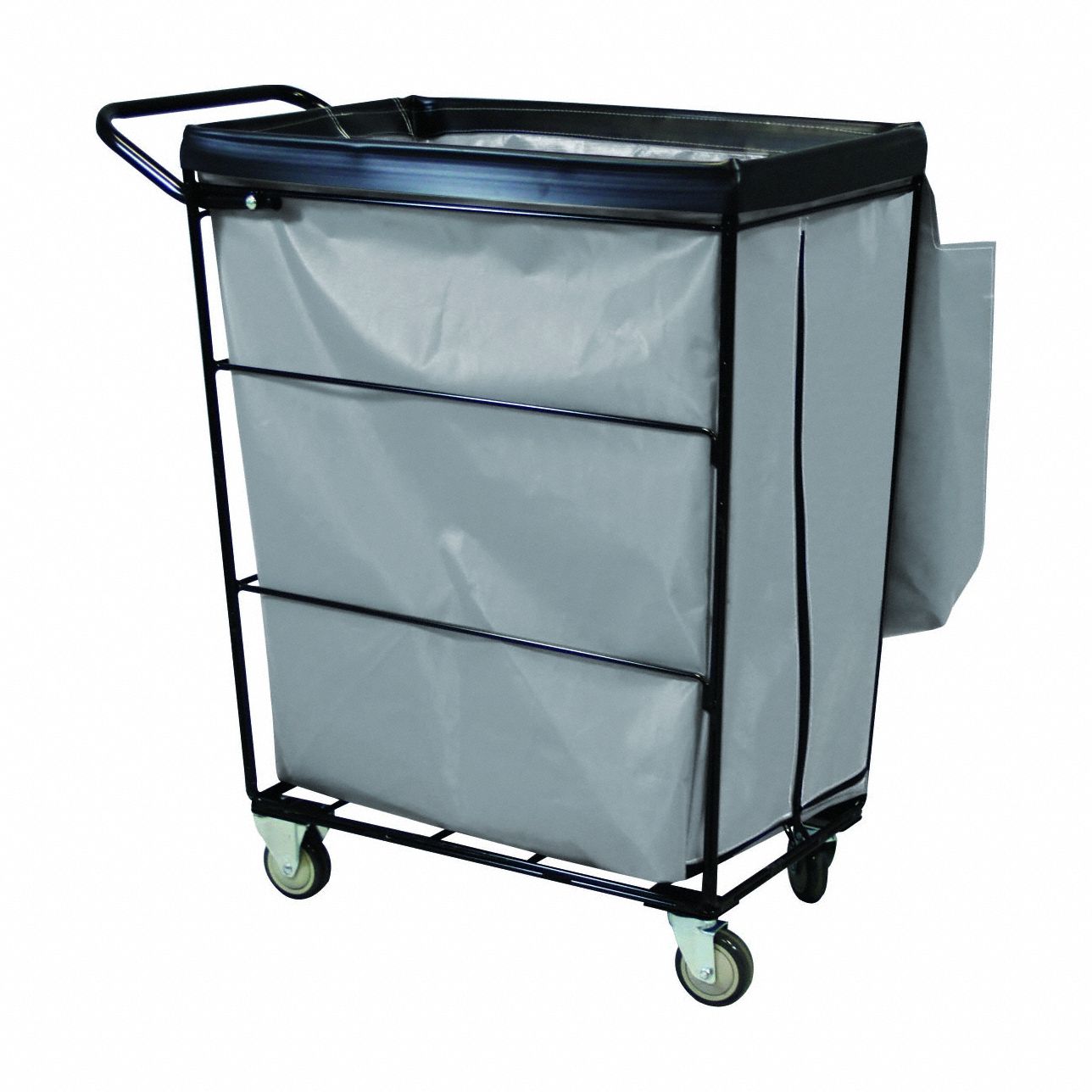 Single Compartment Cart: Gray, (2) Rigid/(2) Swivel, 10 bu Truck Capacity, Vinyl