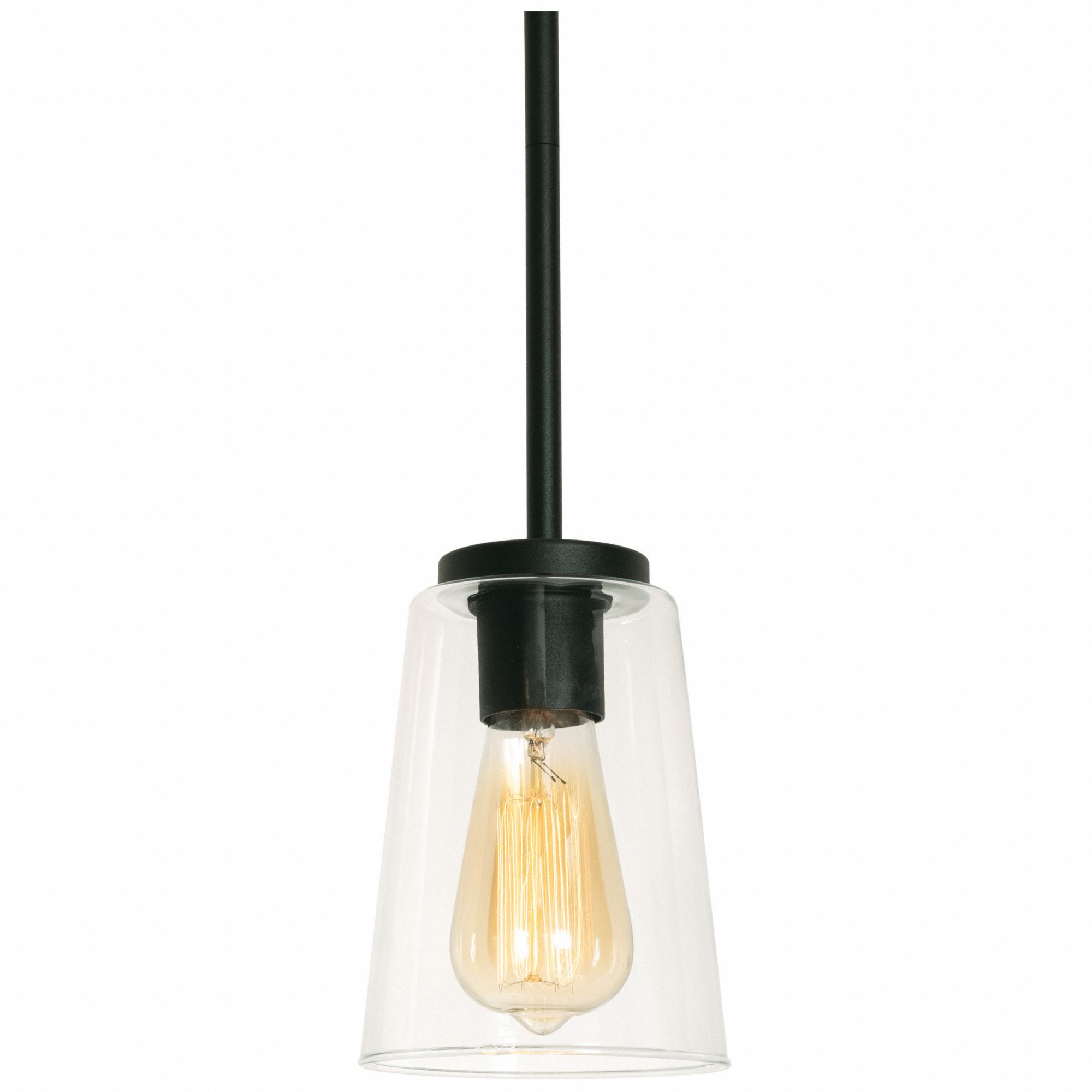 LightPendant: 5 in Dia, 7 1/4 in Ht, Black, 60 W, 120V AC, Dimmable
