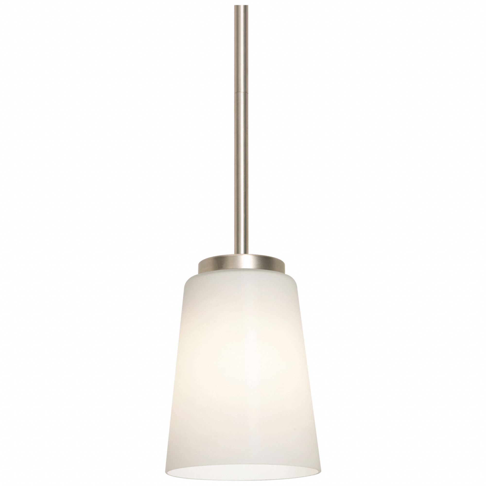 LightPendant: 5 in Dia, 7 1/4 in Ht, Satin Nickel, 60 W, 120V AC, Dimmable