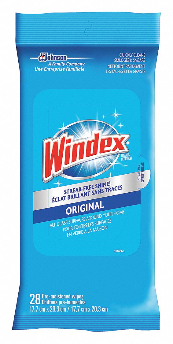 GLASS CLEANER, READY-TO-USE, WIPES, FOIL PACK, WHITE, 8 X 7 IN, AMMONIA-D, PK 28