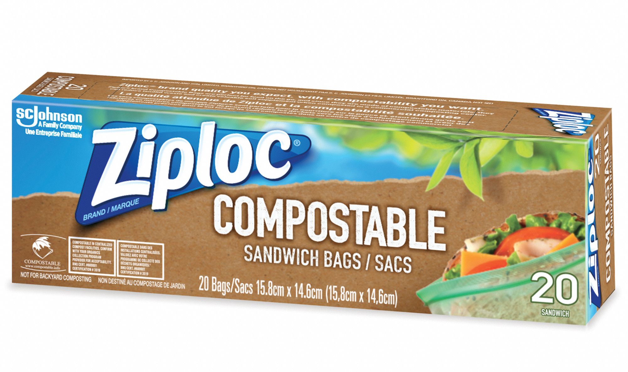ZIPLOC COMPOSTABLE SANDWICH BAG,20CT Food Service Bags JNS333890 333890 Grainger, Canada