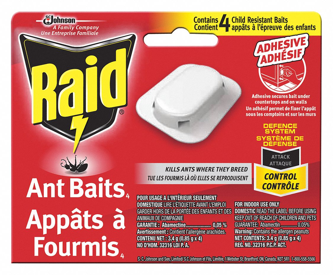 ANT BAITS, REUSABLE, BAIT BOX, KILLS ANTS, TRAP, 4 TYPES OF BAIT, ADHESIVE, PK 12