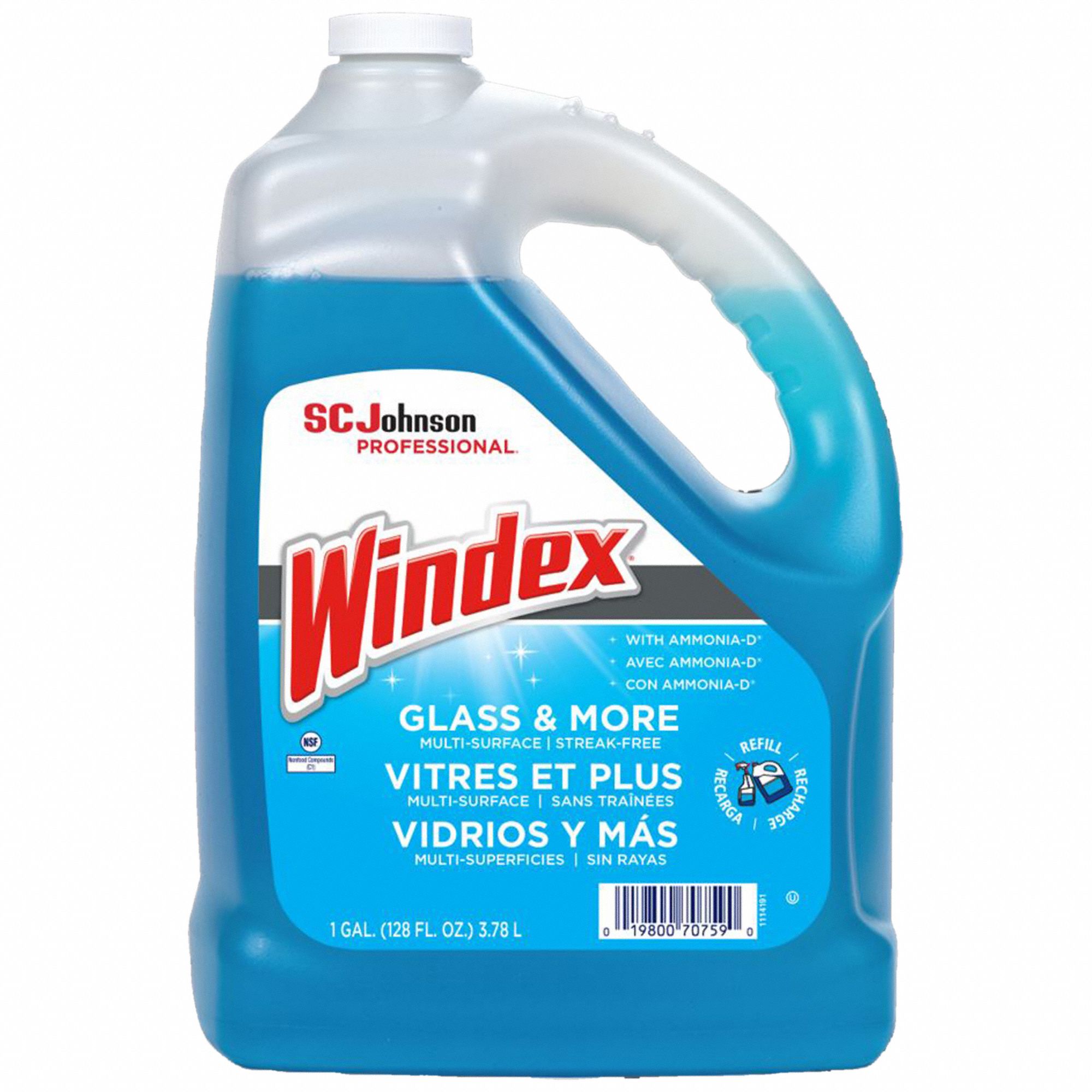 GLASS CLEANER, LIQUID, READY-TO-USE, ODOURLESS, BLUE, 1 GAL, AMMONIA-D