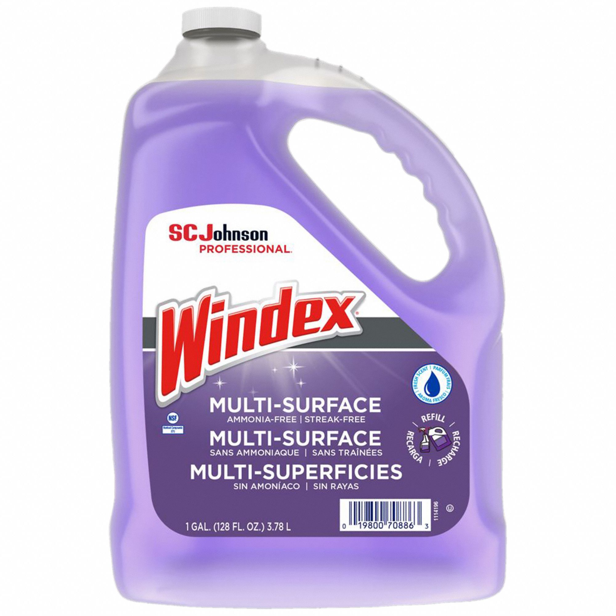 GLASS CLEANER, LIQUID, READY-TO-USE, ODOURLESS, PURPLE, 1 GAL, NON-AMMONIA