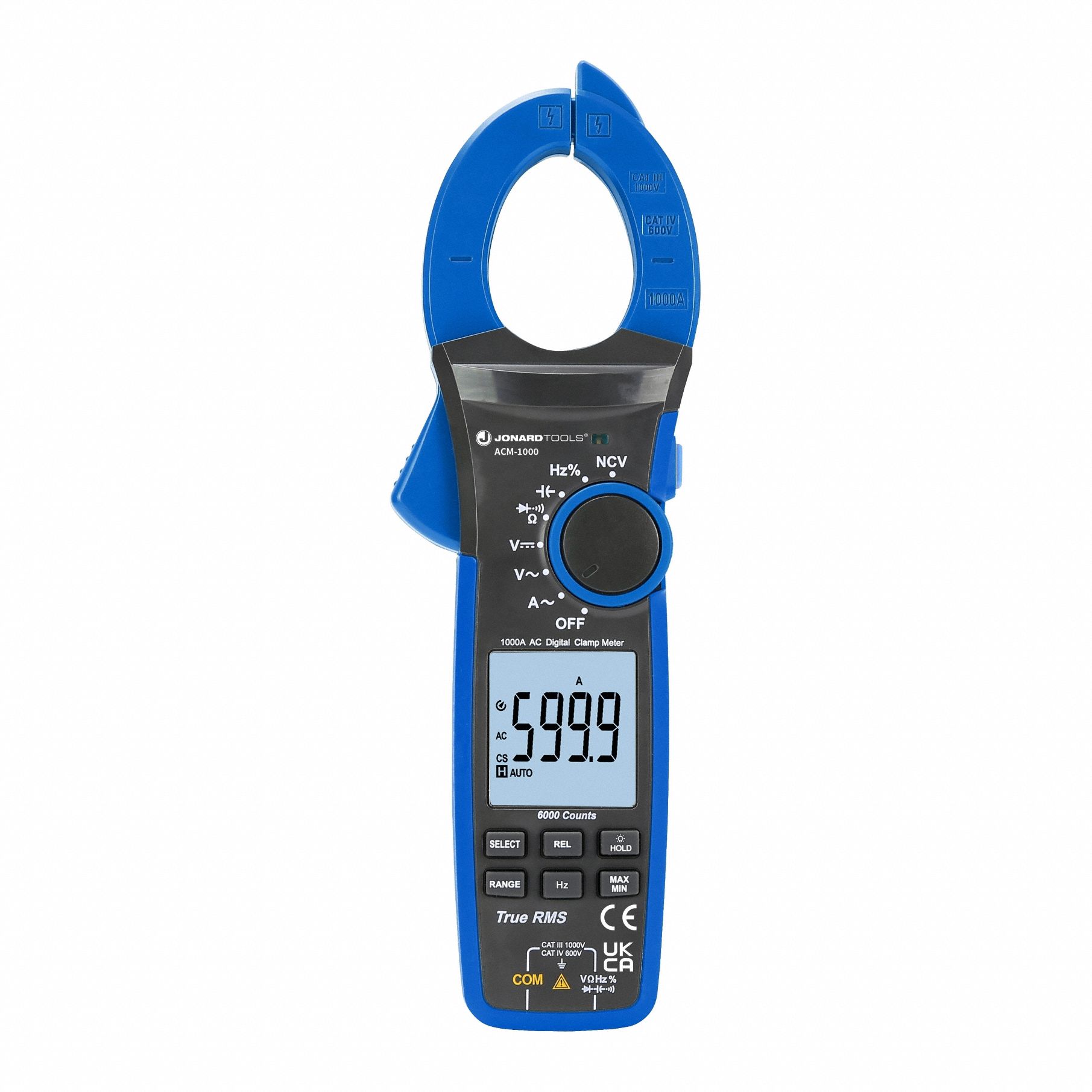 Clamp Meter: Clamp-Jaw Jaw, CAT III 1000V/CAT IV 600V/Class 2, TRMS, Auto Ranging