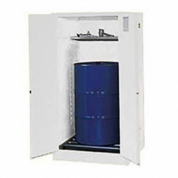 VERTICAL DRUM SAFETY CABINET, 55 GALLON CAPACITY, WHITE, 1 SHELF, 2 MANUAL CLOSE DOORS