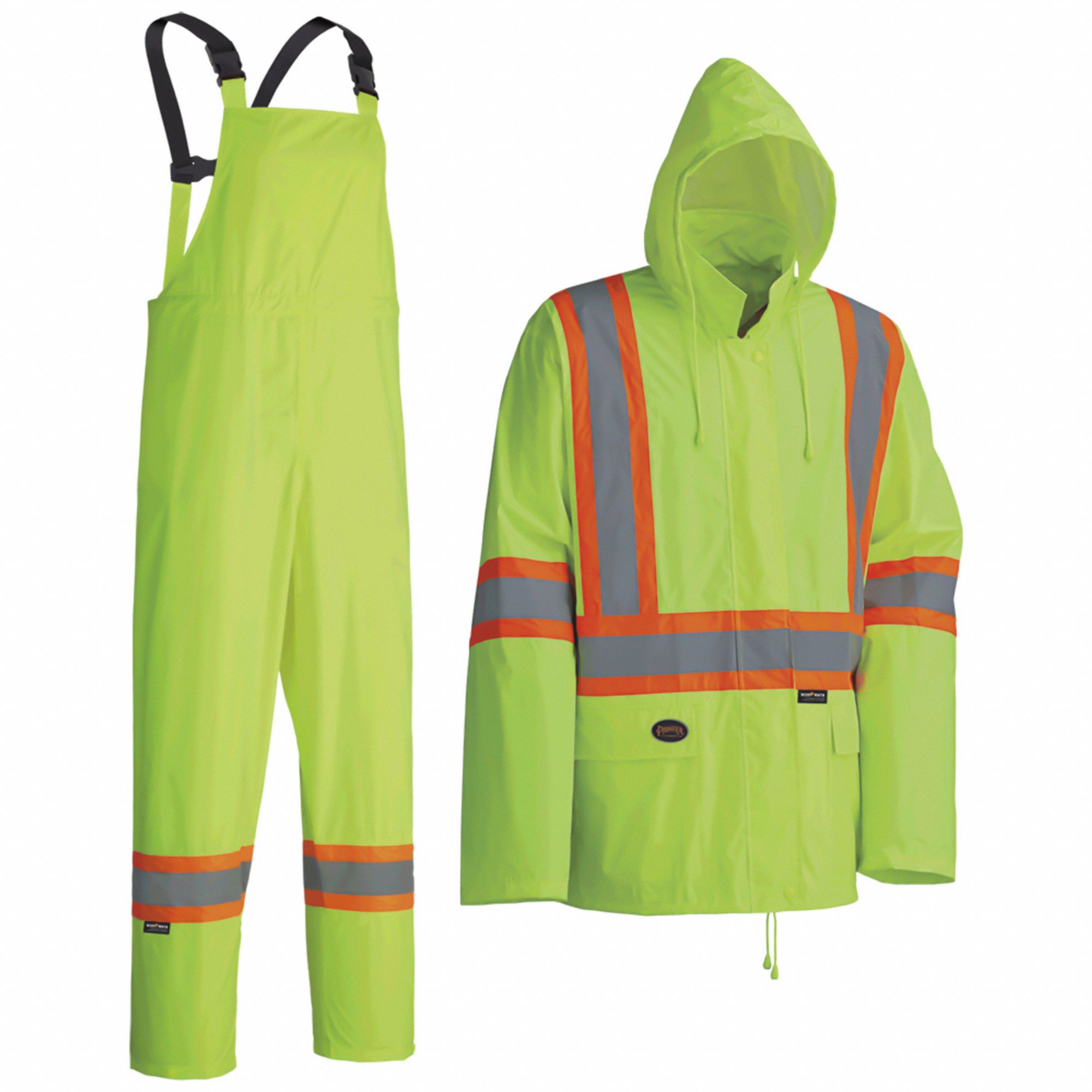 MEN'S RAIN SUIT, GREEN, YELLOW, L, POLYESTER/PVC, RESISTS: WATER, 0.18 MM THICK