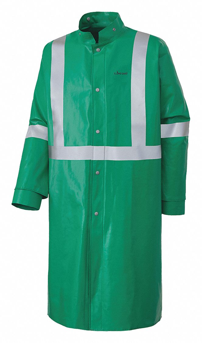 PROTECTIVE JACKET, FR, CSA, SNAP CLOSURE, SIZE MEDIUM, GREEN, FR PVC/POLYESTER