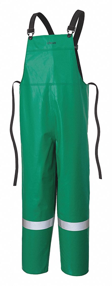 PROTECTIVE BIB PANTS, CHEMICAL-RESISTANT, 10 OZ, GREEN, LARGE, PVC/POLYESTER